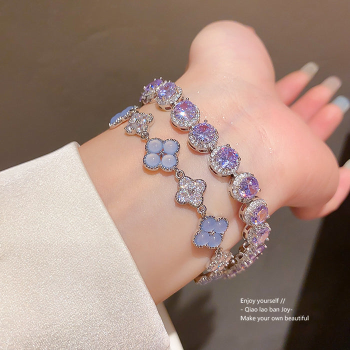 Wholesale Copper Zircon Oval Cuff Bracelet Fashionable Wrist Jewelry