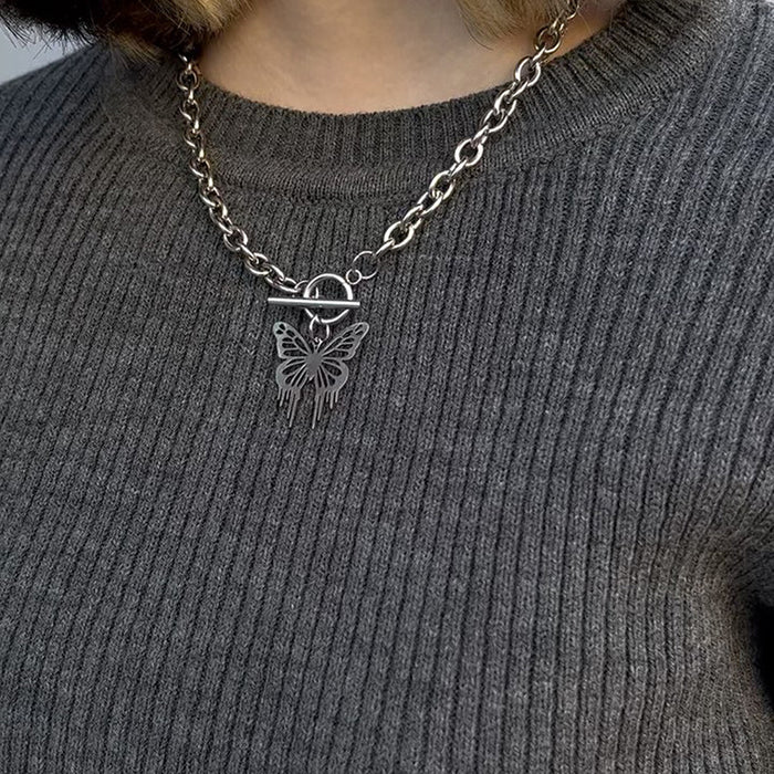 Wholesale Exaggerated Butterfly Pendant Personalized Alloy Thick Chain Necklace