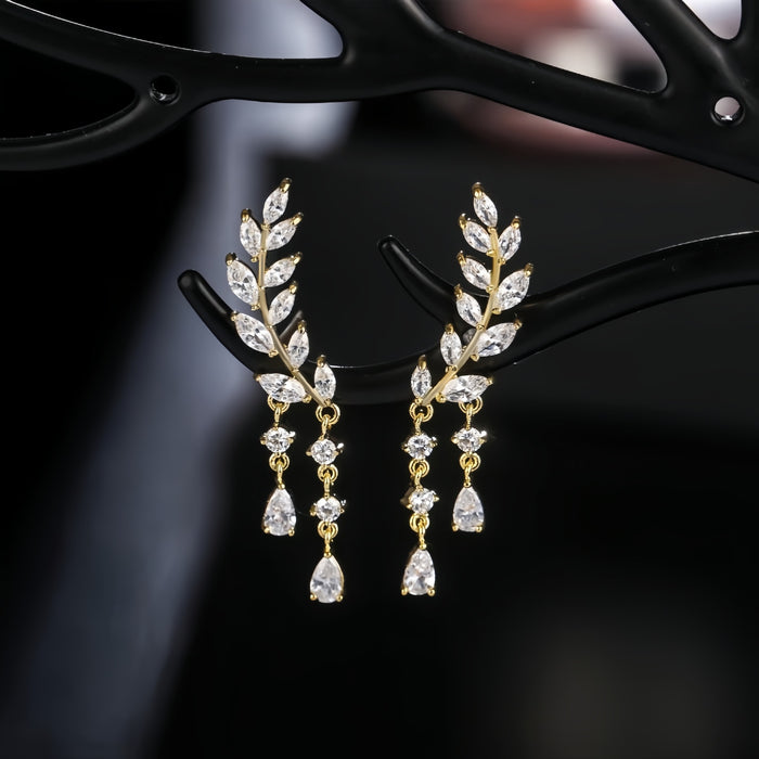 Wholesale Tree branch earrings, copper inlaid zircon earrings, fashionable and niche commuting ear accessories