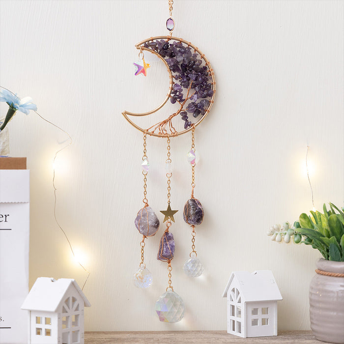 Wholesale Moon and Sun Catcher Amethyst Crystal Wind Chime Home Decor