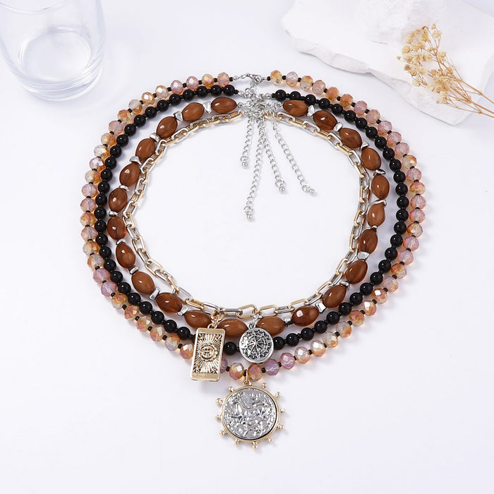 Wholesale Four-piece Set Multi-layer Alloy Geometric Coin Pendant Necklace