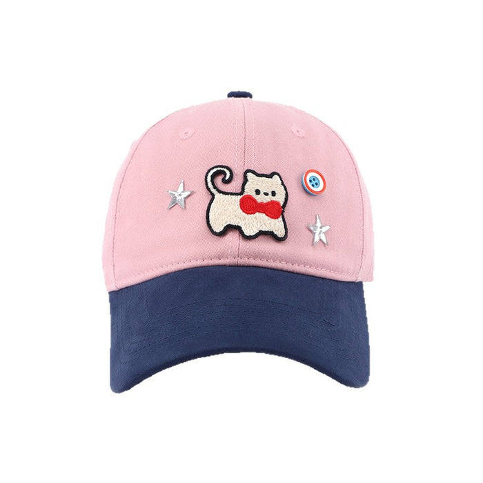 Wholesale Cute cat color blocked baseball cap, wide brimmed duckbill cap