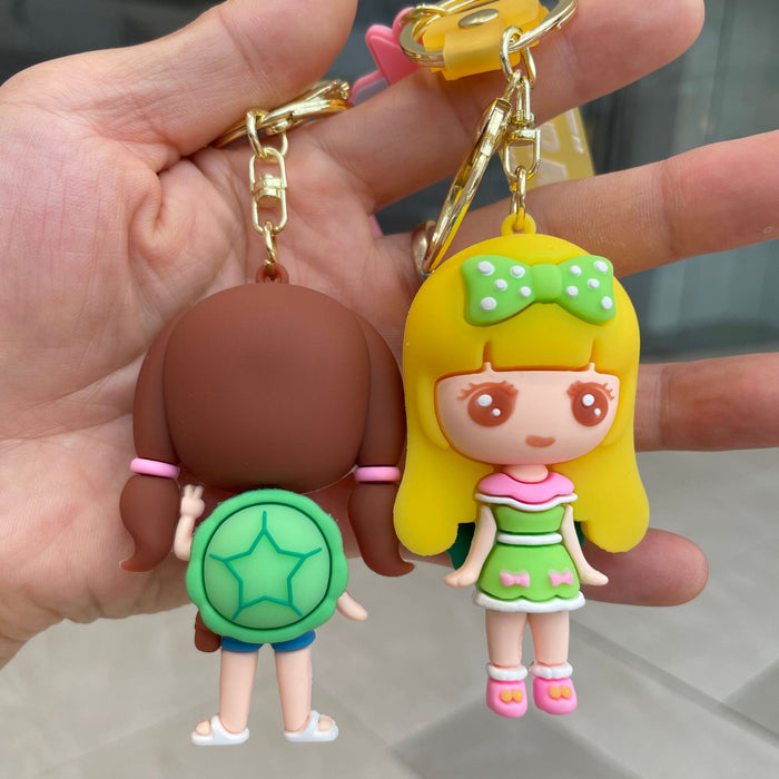 Wholesale 3D soft rubber keychain cartoon cute keychain doll couple backpack pendant