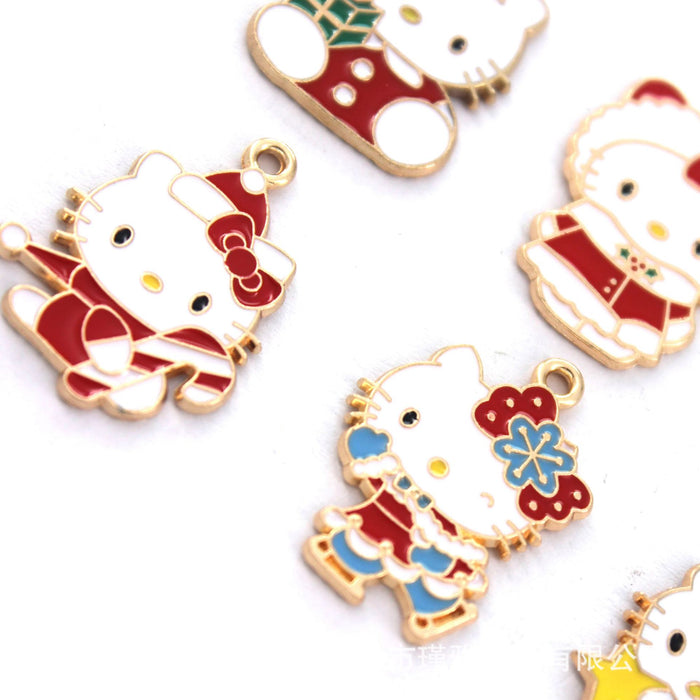 Wholesale 10pcs Cute Christmas Cat Cartoon Collection Alloy Dripping Oil  Earrings Pendant Keychain Pendant Jewelry Accessories