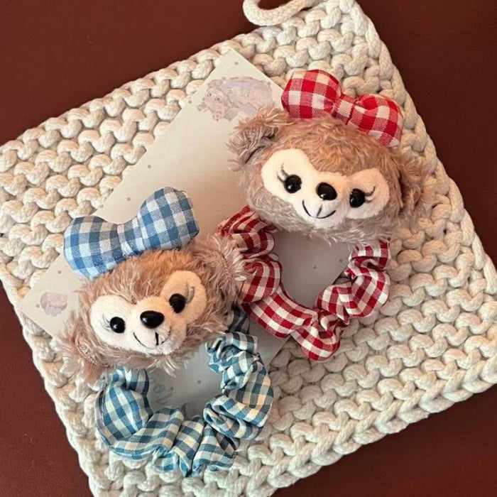 Wholesale Cute Duffy Bear Shirley May Hair Loop Hair Rope Red Plaid Hair Rope Girl Sweet Girl Heart