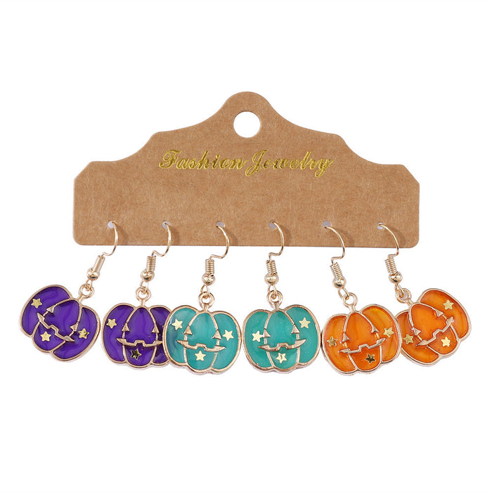 Wholesale  Pumpkin Hat Star Earrings Set Personalized Creative Oil Dripping Alloy Jewelry 3-Piece Set