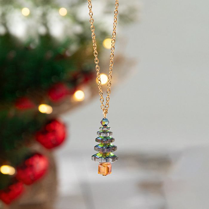Wholesale Christmas festive colored crystal Christmas tree necklace alloy clavicle chain