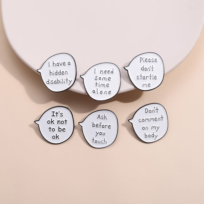 Wholesale White Zinc Alloy Funny English Text Brooch Pin Enamel Badge Stylish Fashion Resale Accessory