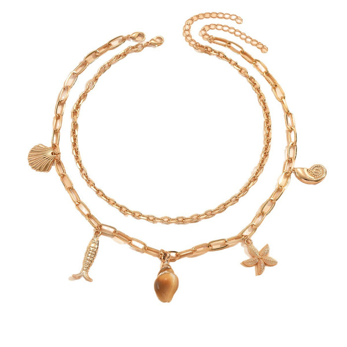 Wholesale Shell pendant necklace, fashionable and versatile double-layer beach accessory