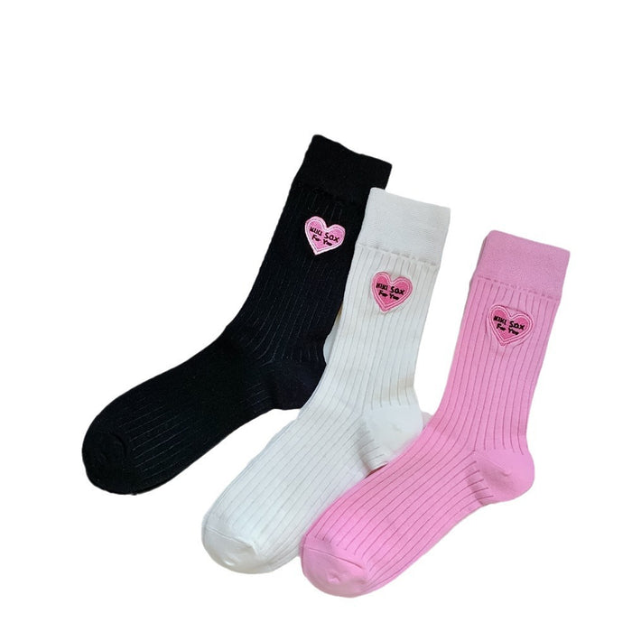 Wholesale Love Embroidered Socks for Children Spring/Summer New Style Thin Cotton Women's Middle Tube Women's Socks
