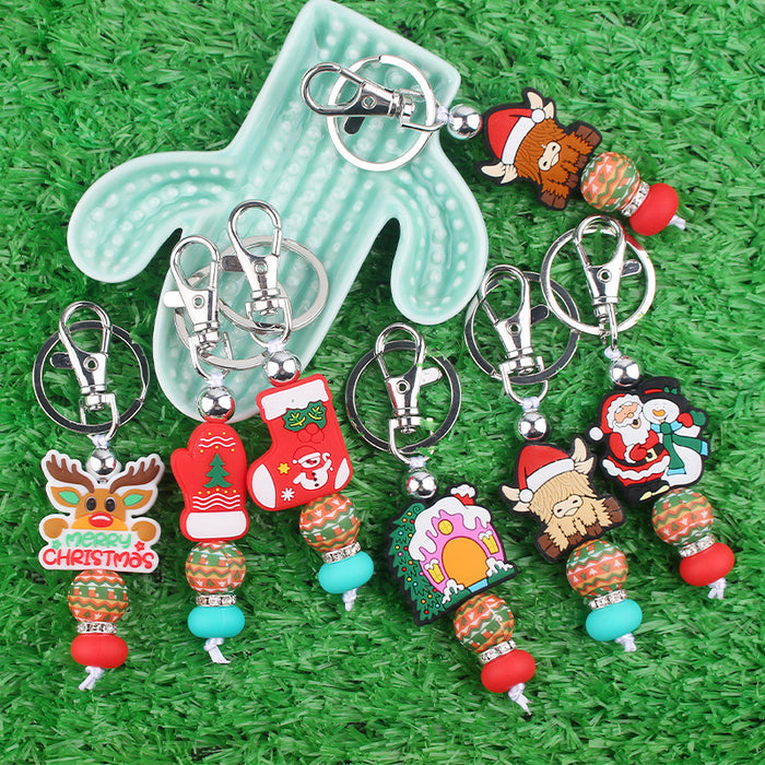 Wholesale Christmas Series Silicone Beaded Keychain JDC-KC-GuangTian028