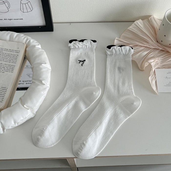 Wholesale Socks, thin, mid tube, antibacterial, hollowed out, butterfly knot embroidered, versatile socks