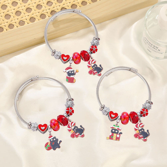 Wholesale Stainless Steel Cute Black Cat Pendant Bracelet MOQ≥2