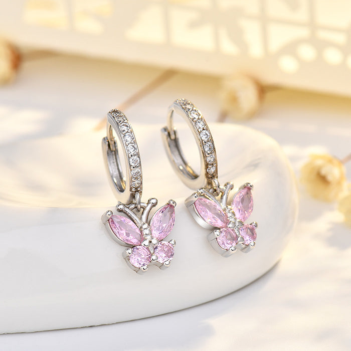 Wholesale Butterfly sterling silver needle earrings with fashionable and simple style, ear buckles, and headwear accessories