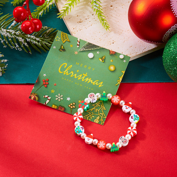 Wholesale Christmas party bracelet fashionable and versatile Christmas polymer clay  snowman beaded bracelet