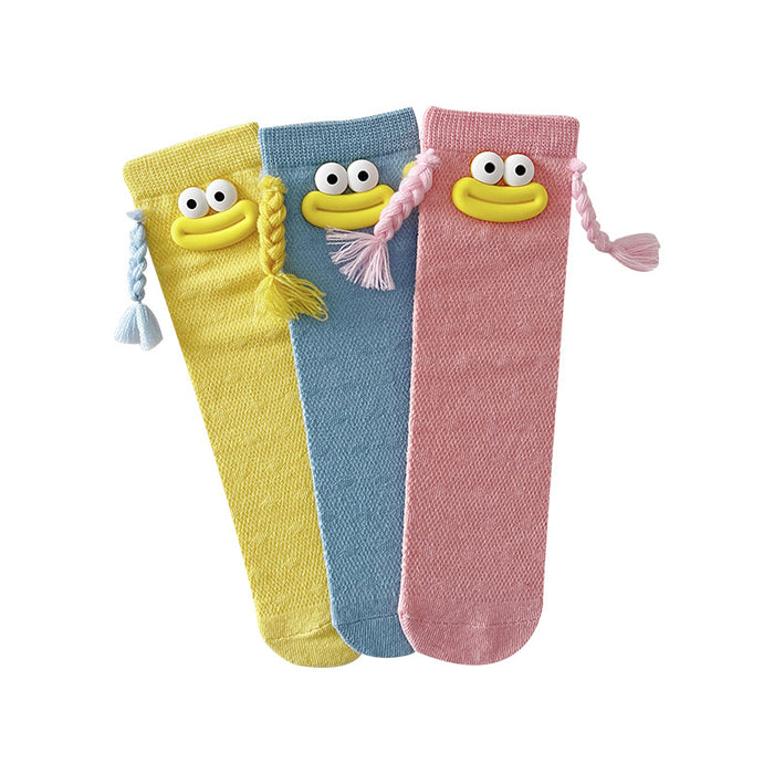 Wholesale Thin children' s socks mid-tube socks  cute long socks  funny braids pile socks