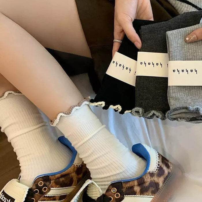 Wholesale Socks, tube socks, pure cotton, girls' contrasting lace, long pile socks