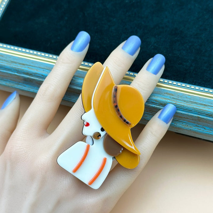 Wholesale Hat Girl Ring Acrylic Character Ring