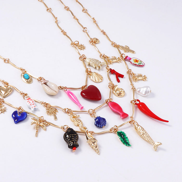 Wholesale Small Fish Heart Geometric and Other Pendants Multi-Layered Necklace for Women