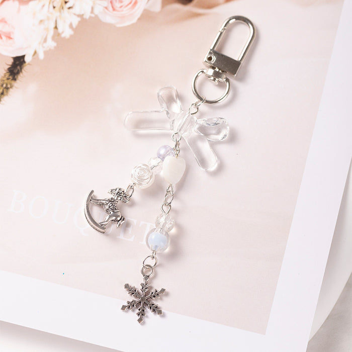 Wholesale Snowflake Mobile Phone Chain Blue Cute Bow Bag Pendant Keychain