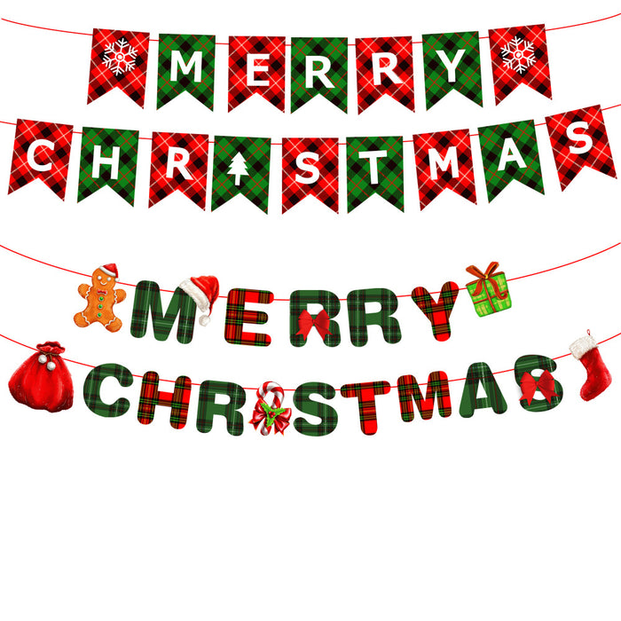 Wholesale Christmas Decorations Christmas Pull Flag Hanging Flag Holiday Banner Party Decoration Paper Cartoon Christmas Pull Flower String Flag