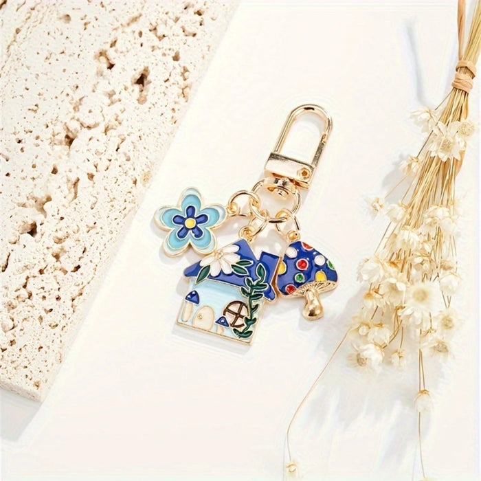Wholesale Mushroom House Flower Pendant Keychain Bag Pendant Oil Dropping Alloy