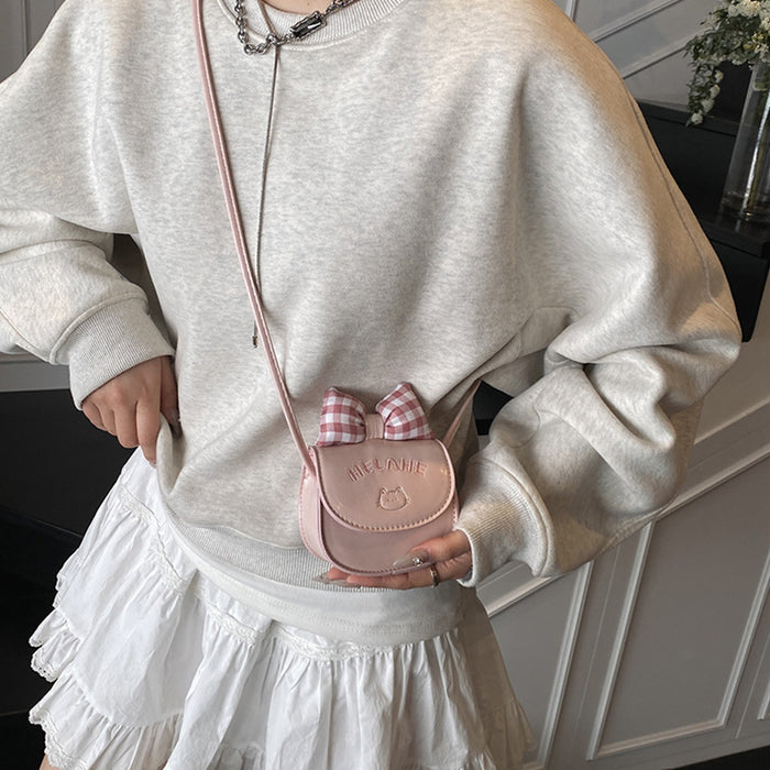 Wholesale Children's bag new cartoon cute coin purse plaid bow earphone crossbody bag