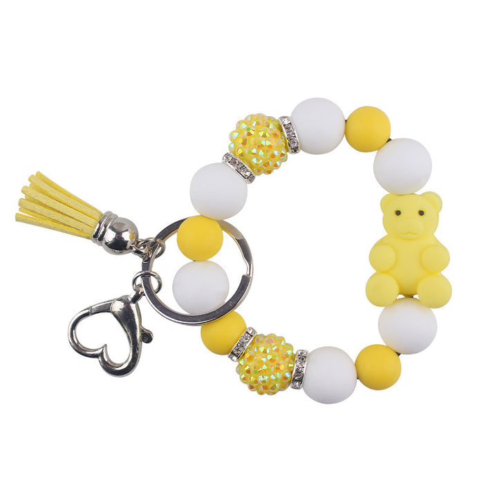 Wholesale Cartoon Silicone Bear Beaded Bracelet Keychain Creative  Wrist Bracelet Key Ring Accessories
