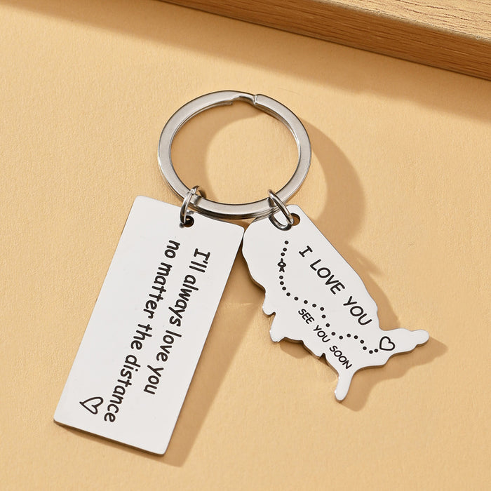 Wholesale I Love You More Than The Miles Between Stainless Steel Keychain JDC-KC-LinHeng002
