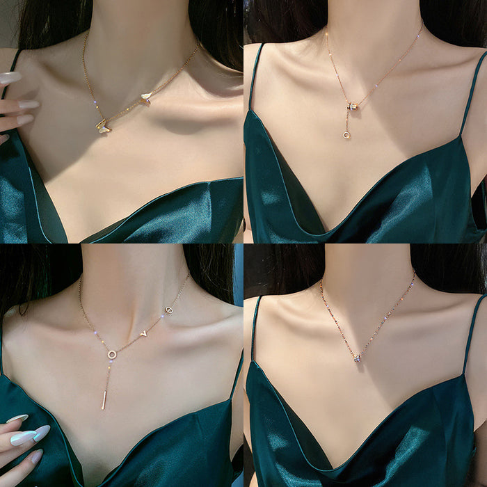 Wholesale Titanium steel non fading high-end necklace, versatile for women, niche design, light luxury temperament, collarbone chain accessories