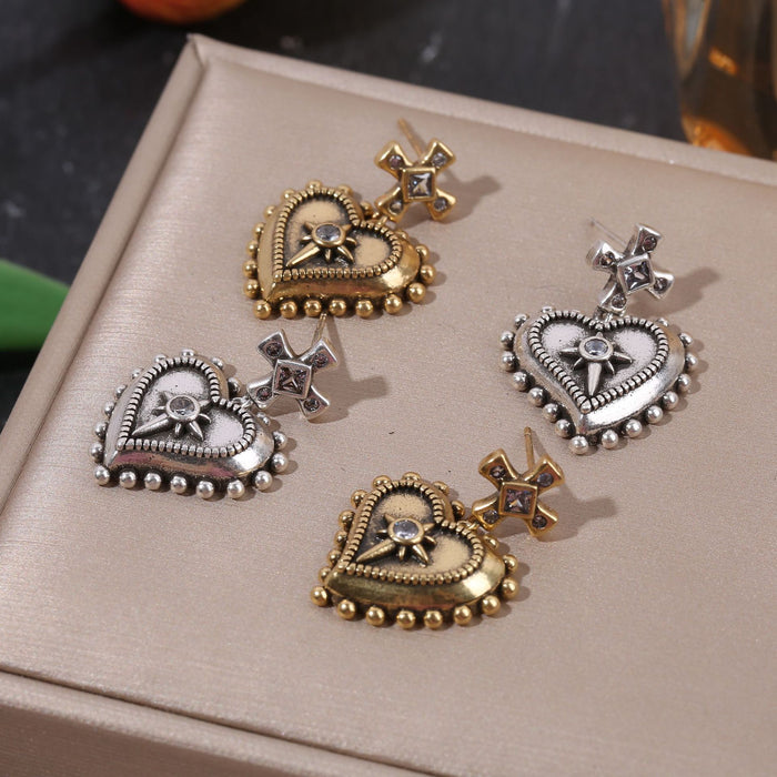 Wholesale Retro distressed heart earrings niche retro earrings