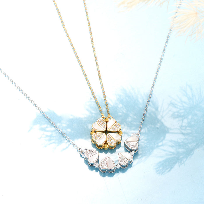 Wholesale Pure silver necklace with heart-shaped magnet that does not fade collarbone chain