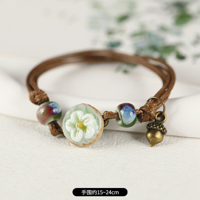 Wholesale Ceramic Flower Braided Bracelet JDC-BT-Luox002