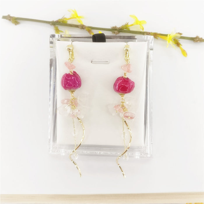 Wholesale New Eternal Flower Rose Earrings Vintage Super Fairy Long Versatile True Flower Earrings Eardrops Earclips