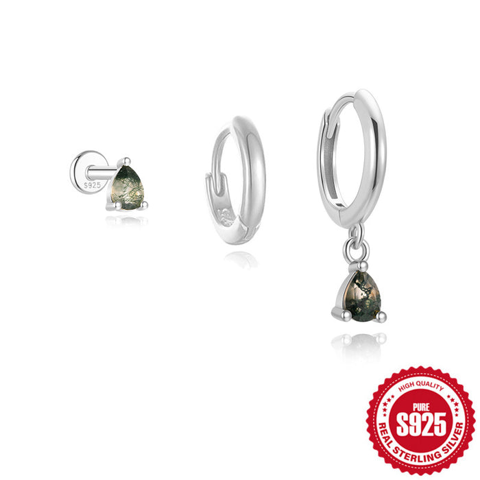 Wholesale 925 Sterling Silver Elegant Aquatic Moss Agate Set Earrings Earrings Earrings 3-Piece Combination Set