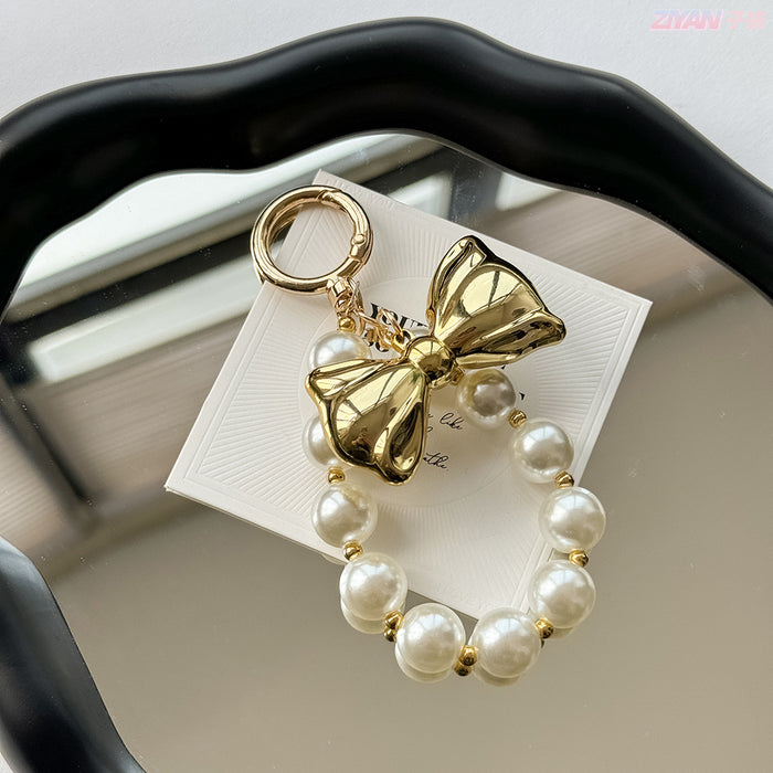 Wholesale Artificial Pearl Beaded Bow Pendant Car Keychain Bag Hanging Decoration
