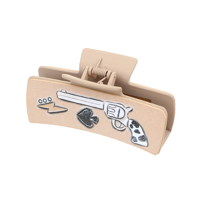 Wholesale Western Denim Style Cactus English Letters Leather Women' s Hairpin Grab Clip Shark Clip