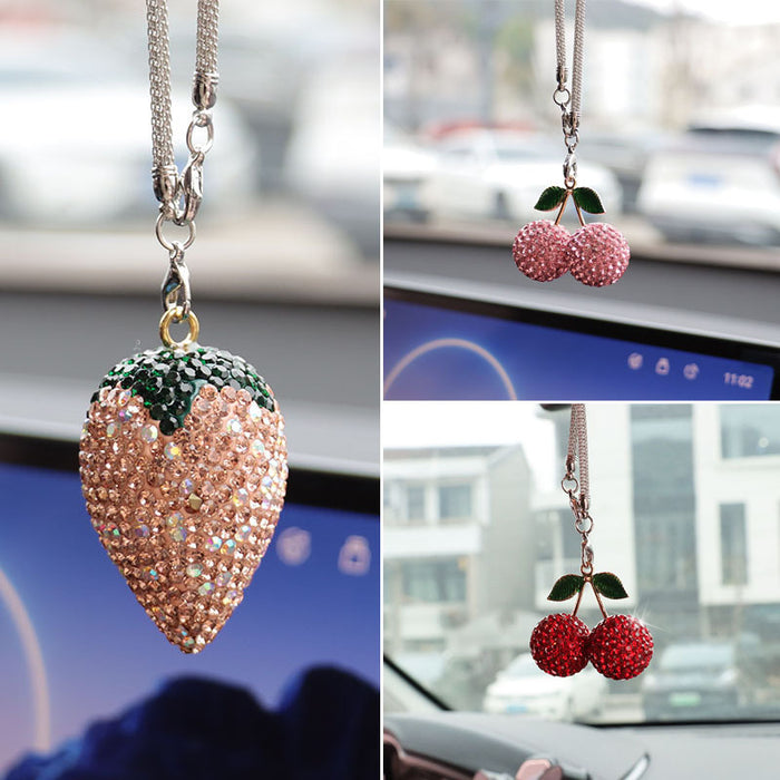 Wholesale Crystal Cherry Strawberry Car Charm Pendant Trendy Car Key Accessory