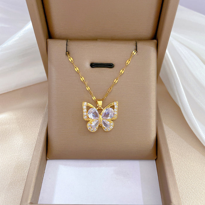 Wholesale Titanium Steel Butterfly Diamond Necklace JDC-NE-LG021