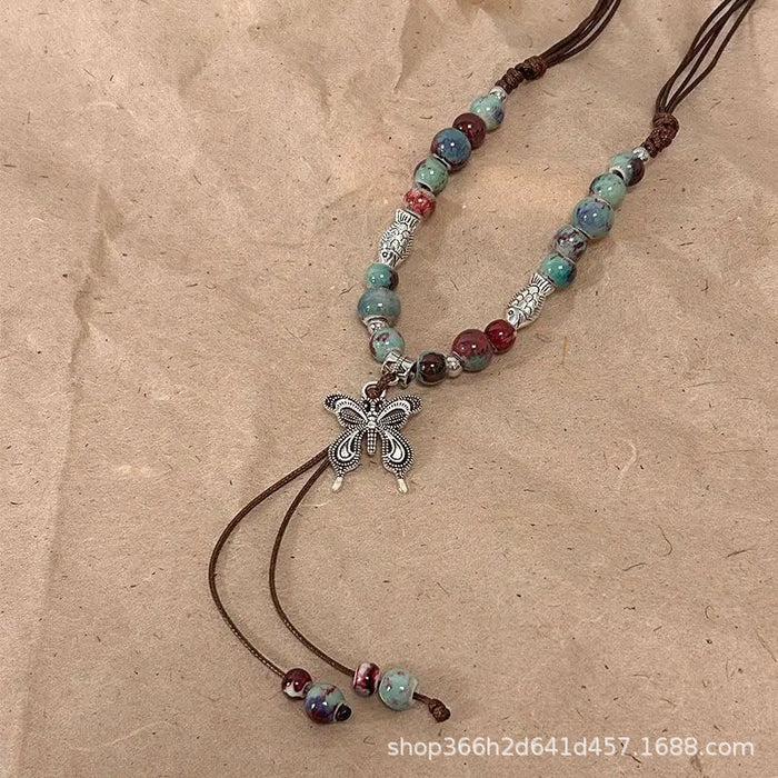 Wholesale Vintage butterfly bead collarbone chain necklace