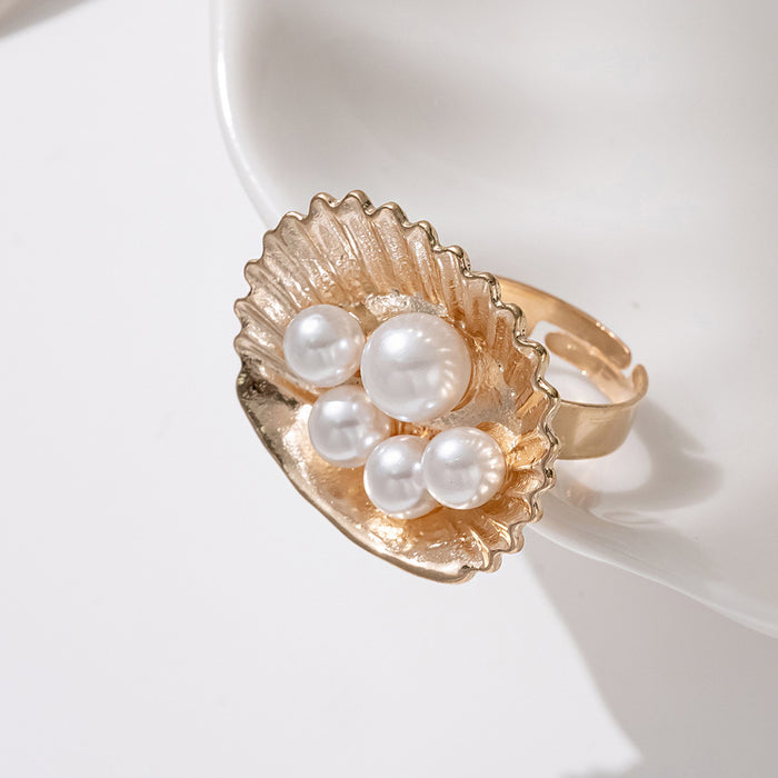 Wholesale Pearl Open Ring Fashion Creative Geometric Conch Adjustable Handpiece