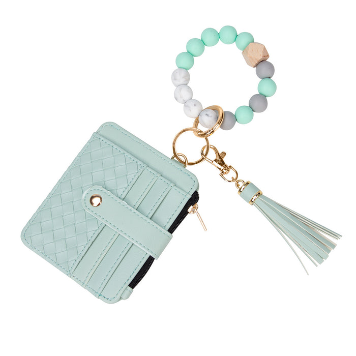 Wholesale leather PU tassel card holder silicone bracelet wrist keychain pendant bracelet bracelet key ring