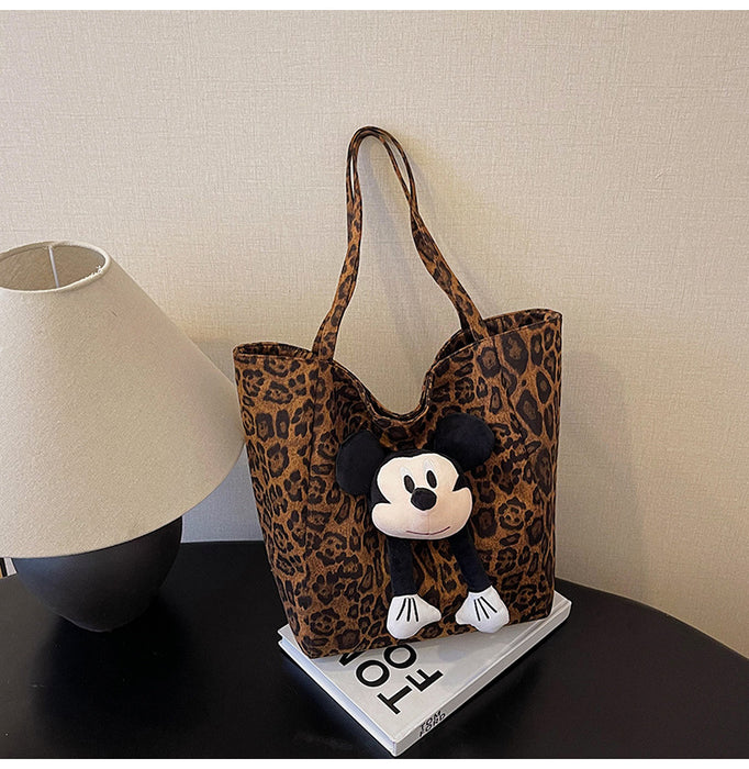 Wholesale Deer skin velvet bag popular leopard print single shoulder casual fashion commuting tote bag