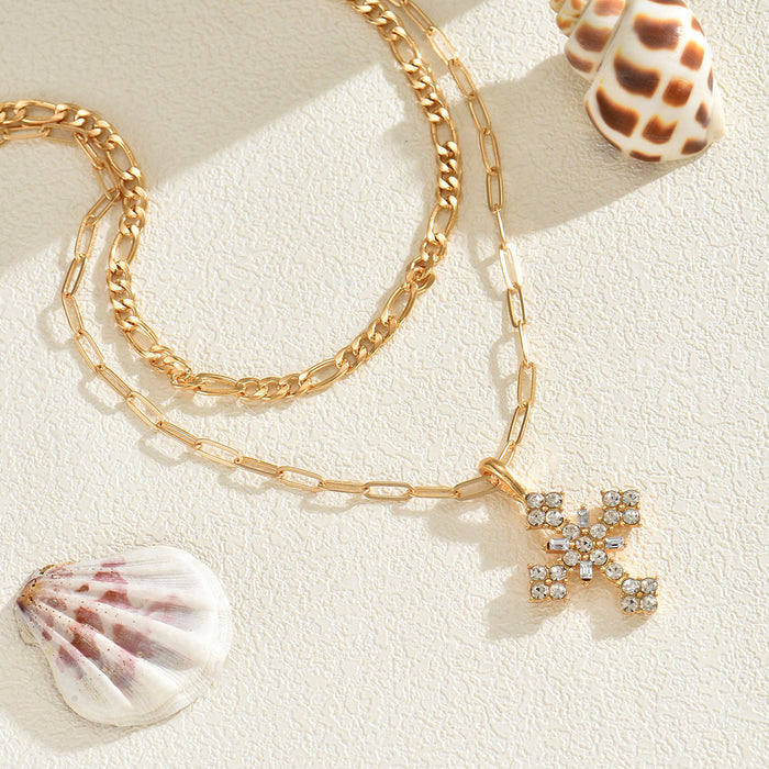 Wholesale Light luxury and high-end temperament, cross pendant necklace with full diamonds, versatile and layered sweater chain