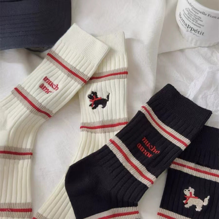 Wholesale Socks, children's middle tube, embroidered pile socks, cotton stripes, pure cotton socks