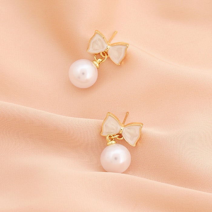 Wholesale Pearl earrings, light luxury earrings, high-end temperament, butterfly bow, niche design, earrings
