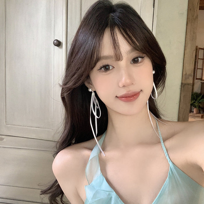 Wholesale Bow Ribbon Pearl Earrings Unique Sweet Earrings for Women