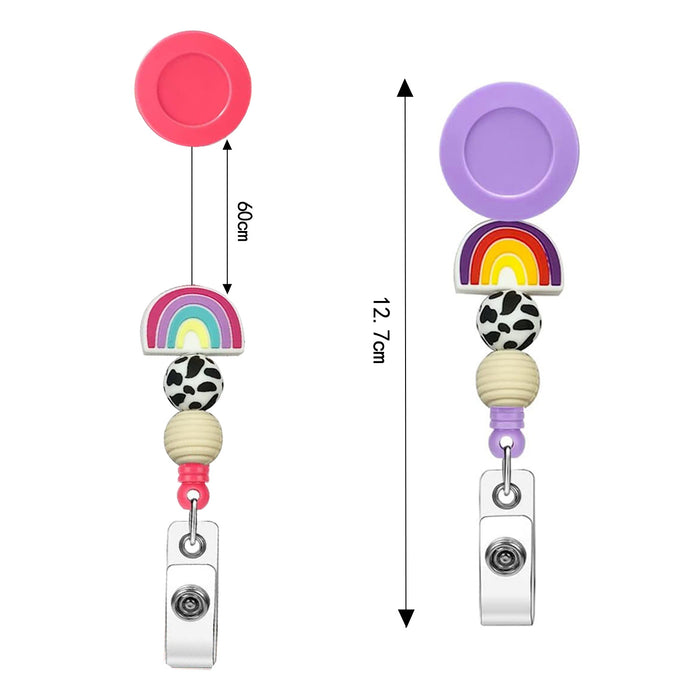 Wholesale Rainbow Silicone Beads ABS Retractable Keychains JDC-KC-QiDing017
