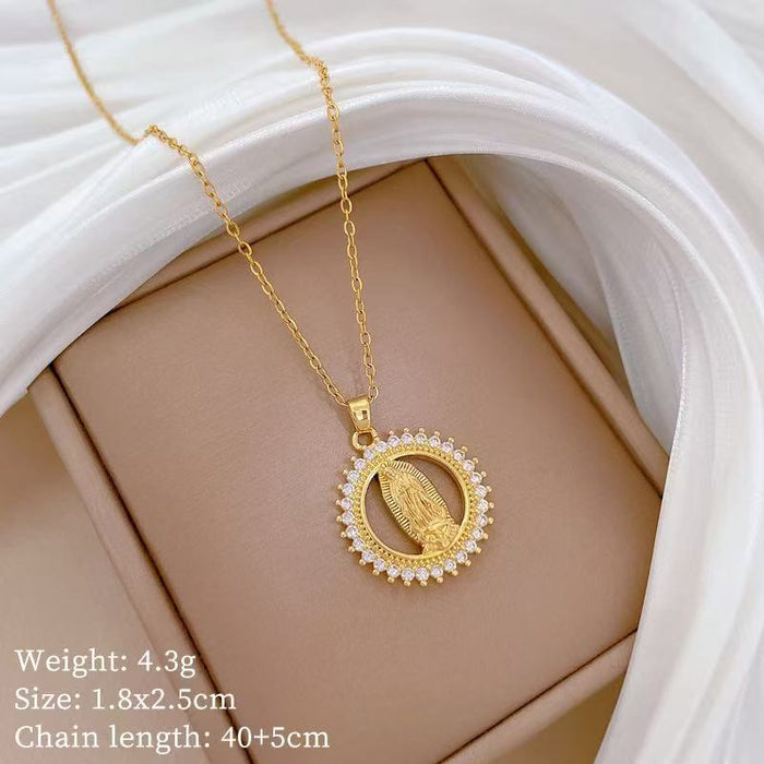 Wholesale A delicate and elegant bronze micro-set Madonna necklace with a vintage,  artistic style.