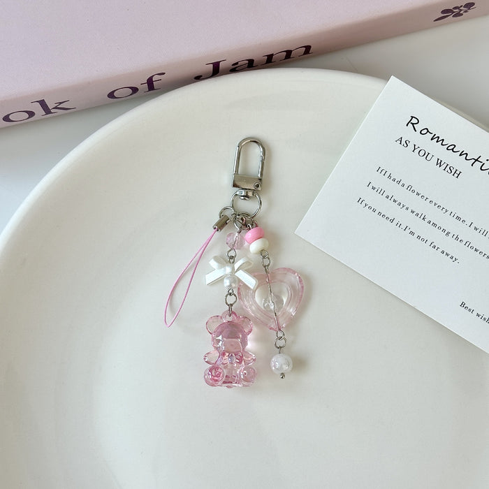 Wholesale Laser Bear Keychain Pendant Love Bow Card Chain Mobile Phone Chain